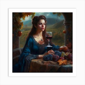 Woman With A Glass Of Wine Art Print