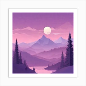 Misty mountains background in purple tone 64 Art Print