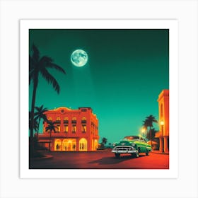 Vintage Car At Night 1 Art Print