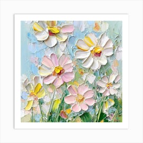 Beautiful Small Oil Painting Of Stick Flowers Art Print