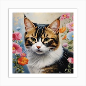 Cat With Flowers Art Print