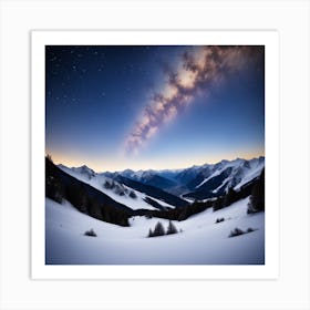 Night Sky Over Mountains Art Print