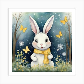 White Rabbit With Yellow Scarf Art Print