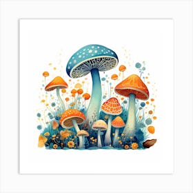 Mushrooms And Flowers 3 Art Print