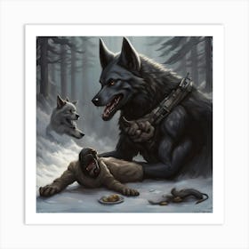 Wolf And Dog Art Print