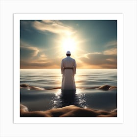 Muslim Man Standing In Water Art Print