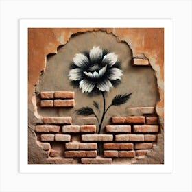 Flower On A Brick Wall Art Print