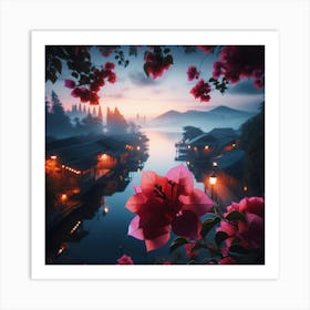 Pink Flowers In The Water Art Print