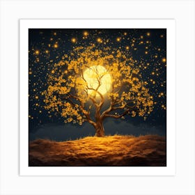 Tree With Moon And Stars Art Print