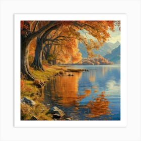 Autumn Trees By The Lake Art Print