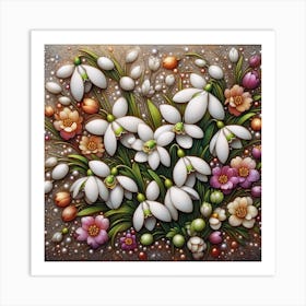 Pattern with snowdrops flowers 2 Art Print