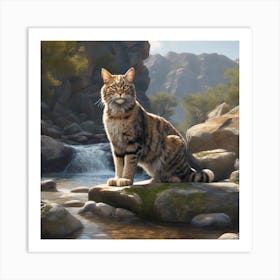 Cat By A Stream 1 Art Print