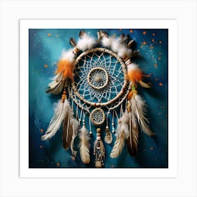 Dream Catcher, Art Piece With A Blend Of Feathers Dreamcatchers And Natural Elements In A Harmonious 2 Art Print