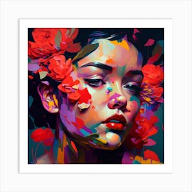 Beauty Adorned With Flowers Abstract Portrait Art Print