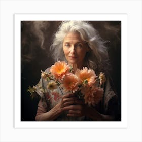 Woman Holding Flowers Art Print