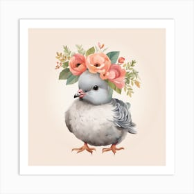 Floral Baby Pigeon Nursery Illustration (37) Art Print
