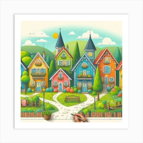 Cartoon Village Art Print