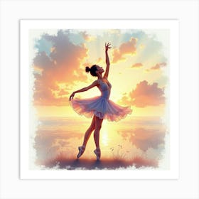 Ballet Dancer With Watercolor Summer Evening Sky 1 Art Print