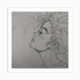 Drawing Of A Girl With Curly Hair Art Print