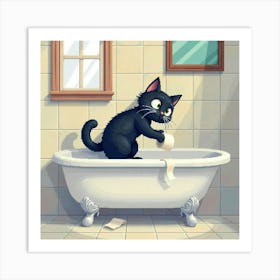 Bathroom Black Cat Toilet Paper Print Funny Art Print (2) Art Print