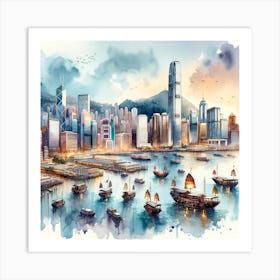 Watercolor Of Hong Kong City Art Print