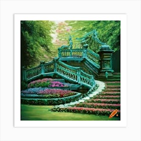 Craiyon 221348 Monet Viktorian Garden Rennaissance Rococo Entre On Garden Curved Stairs Garden Palac Art Print
