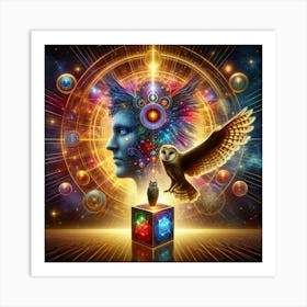 Owl And The Cube Art Print