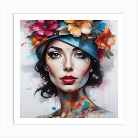 Woman With Flowers On Her Head 2 Art Print