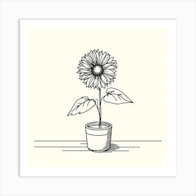 Detailed Lines and Warm Colors: A Realistic Art Print of a Sunflower in a Pot Art Print