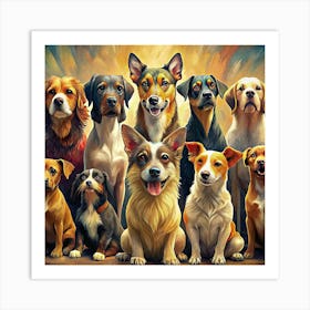 A Group Of Adorable Dogs Sitting Together Art Print