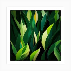 Abstract Green Leaves 1 Art Print