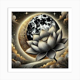 Lotus Flower And Moon 2 Art Print