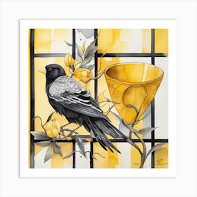 Yellow And Black Art Watercolor Art Print