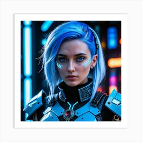 Futuristic Girl With Blue Hair 4 Art Print