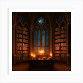 Library At Night Art Print