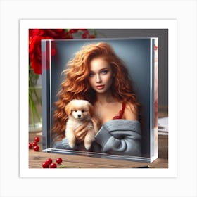 Girl With A Puppy Art Print