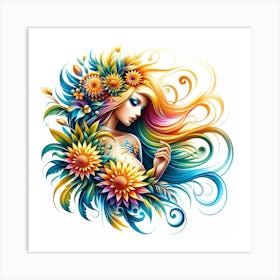 Girl With Flowers 5 Art Print