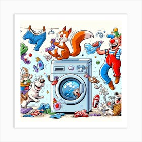 Laundry Cartoon Vector Illustration Art Print