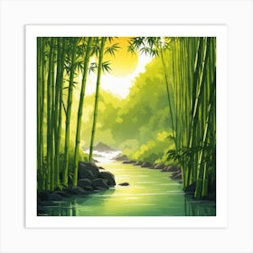 A Stream In A Bamboo Forest At Sun Rise Square Composition 205 Art Print