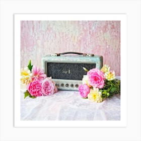 Vintage Portable Radio Hues Of Pink And Grey Adorned With Flowers Surrounded By Soft Pastels In P Art Print