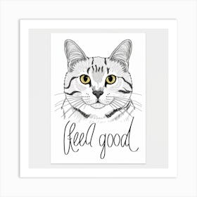 Feel Good With Cat Line Art Print Poster Paint Art Print