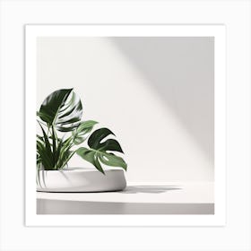 White & Monstera Product background 2 Art Print