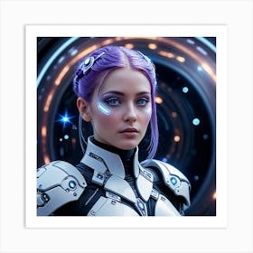 Futuristic Girl With Purple Hair 5 Art Print