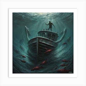 Fisherman In A Boat Art Print