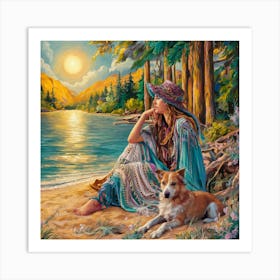 Woman And Her Dog Art Print