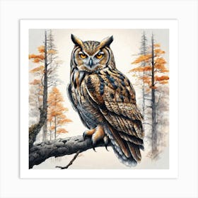 Owl On A Branch Art Print