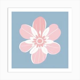 A White And Pink Flower In Minimalist Style Square Composition 11 Art Print