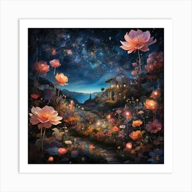 Lotus Garden paintings art print Art Print