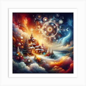 Christmas House In The Sky Art Print