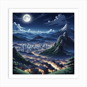 Asian Village At Night Art Print